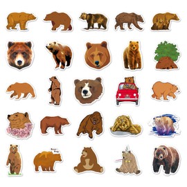 50 Packs Brown Bear Stickers Water Bottles Laptop Phone Motorcycle Computer Guitar Skateboard Hydroflasks Animal Brown Bear Vinyl Sticker Waterproof Aesthetic Trendy Decals for Teens Girls Adults