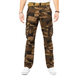 X RAY Mens Cargo Pants, Soft Cotton W/Deep Pockets & Belt Cargo Pants for Men Work and Travel, Brown Camo, 34W x 32L