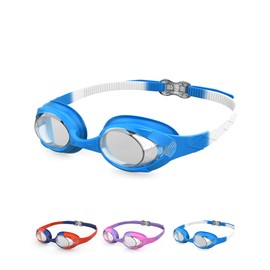 SWAUSWAUK Kids Swimming Goggles, Anti-Fog & Adjustable, Comfortable for 4-10 Years Old (Blue & White)
