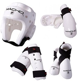 Macho Dyna 7 Piece Sparring Gear Set with shin Guards White Adult Medium