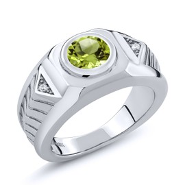 Gem Stone King 2.03 Cttw Green Peridot Ring For Men In 925 Sterling Silver | Gemstone Birthstone | Available in size 7, 8, 9, 10, 11, 12, 13