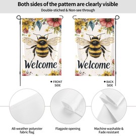 Bee Welcome Garden Flags 12×18 Inch Double Sided Decorative Yard Banner Seasonal Flag for Outdoor Outside Decor