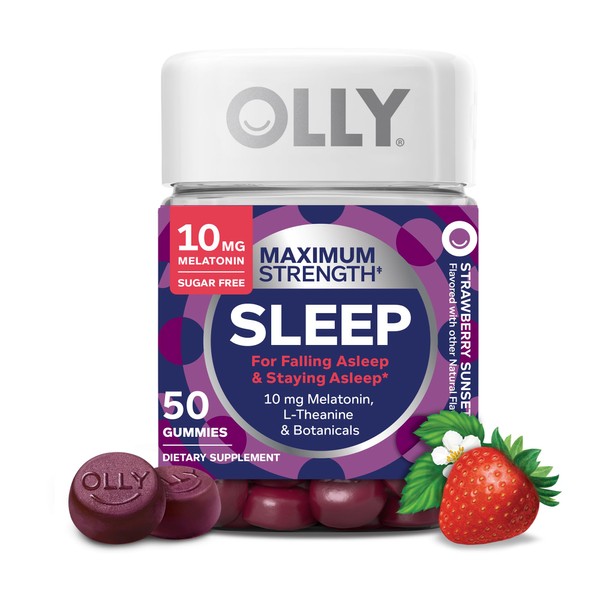 OLLY Max Strength Sleep Gummy, 10mg Melatonin, L-Theanine, Chamomile, Lemon
