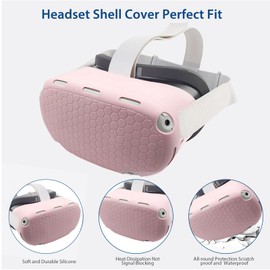 VR Cover Accessories Set Compatible with Meta Quest 2, MLemonVR Silicone VR Shell, Controller Grips & Face Cover, Button Caps, Lens Cover + Glasses Cloth Set for Quest 2 (Pink, for Quest 2)