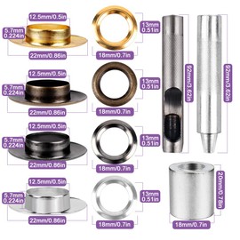 1/2inch Grommet Kit 100 Sets Grommets Eyelets with 3 Pieces Install Tool Kit, 4 Colors Grommets Kit with Storage Box for Craft Making, Repair and Decoration