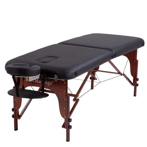 BestMassage Portable Massage Table Massage Bed SPA Bed Height Adjustable 2 Fold Massage Table 77 Inch Long 30 Inch Wide PU Portable Salon Bed 3 Inch Thick Sponge Deluxe Backpack Reiki Table Black,