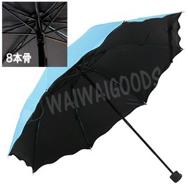 WAIWAIGOODS Raised Floral Folding Umbrella, Parasol, Rain Umbrella, Lightweight, Compact, 8 Ribs, Large Size, UV Protection, Simple Design, blue