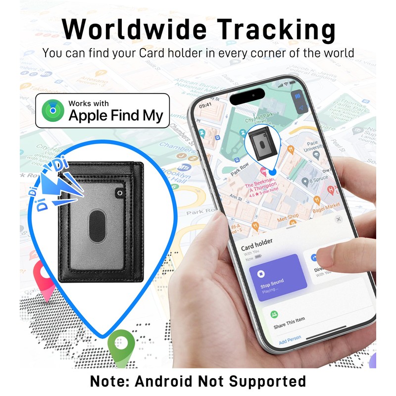 Auskang Slim Wallet with Find My Credit Card Holder with
