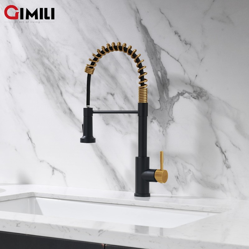 GIMILI Black and Gold Kitchen Faucet with Pull Down Sprayer