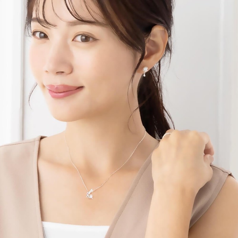 Mirai-Tenshi Women's Brand Necklace, Rabbit, Silver Pendant, Birthstone