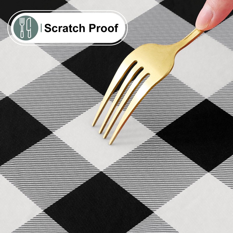 misaya Round Fitted Tablecloth with Elastic Edge, Buffalo Plaid Waterproof