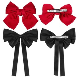 Kichvoe 4pcs Large Bowknot Hair Clips for Women Girls Elegant Hair Barrettes Long Tail Design for Parties Weddings and Daily Wear Includes Satin Bows