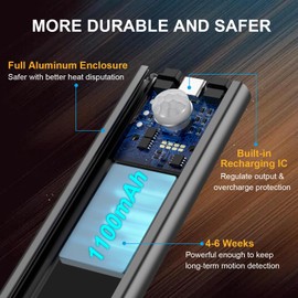 APCENS Upgrade Aluminum Under Counter Lights, 3-Color 46-LEDs Motion Sensor Light Bar with 1100mAh Rechargeable Battery, Magnetic Mount for Kitchen, Closet and Bookshelf