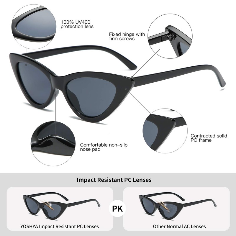 YOSHYA Retro Vintage Narrow Cat Eye Sunglasses for Women Clout
