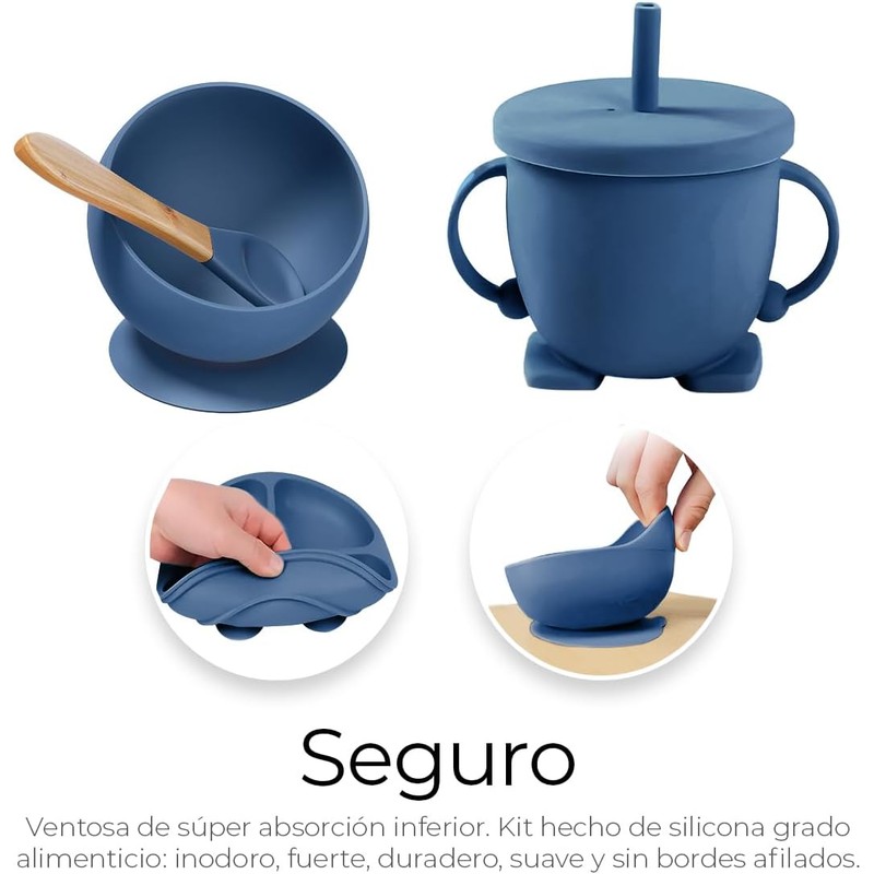 Juego de Platos y Cubiertos para Bebé de Silicona Raganet