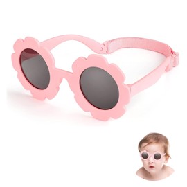 EXQUIMA Baby Sunglasses with Strap, Flexible Polarized Baby Sunglass, Cute Flower Polarized Sunglasses UV400 Protection for Infant Babys Girl Age 0-24 Months