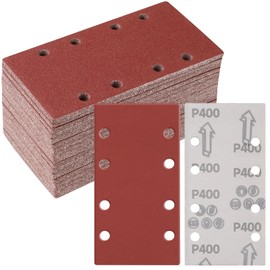 Sruhrak 50 pieces 93 x 185 mm sandpaper set, 400 grit, rectangular sanding pad with Velcro fastener, 8 holes, sanding sheet for rectangular sanders, Bosch sanders