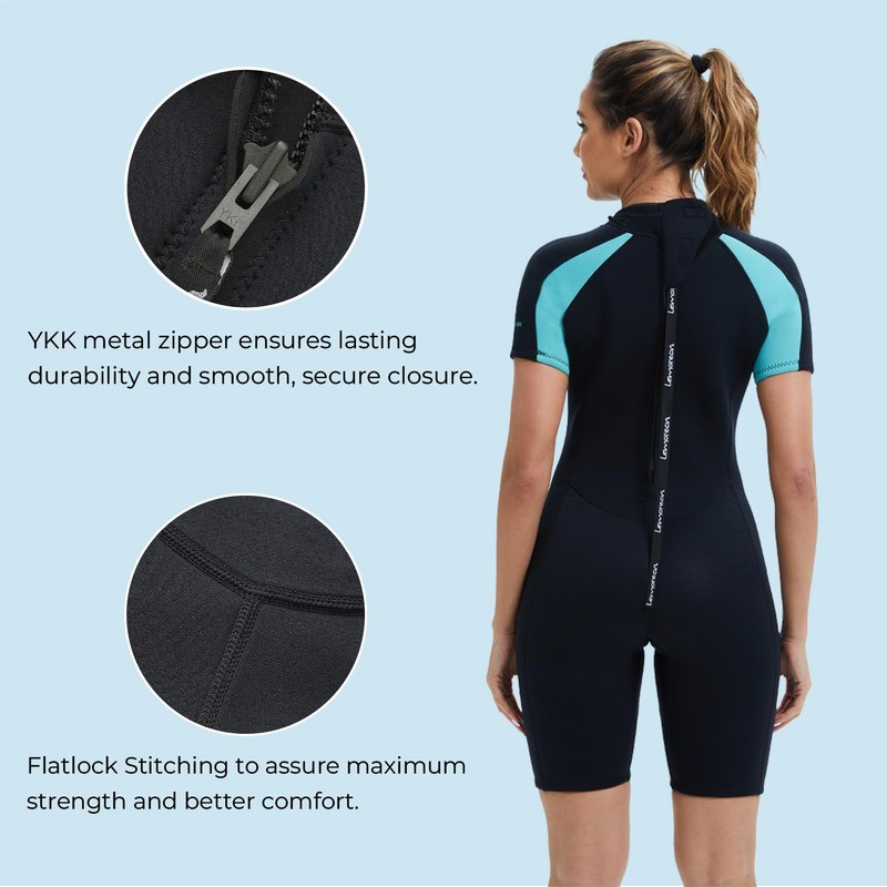 Lemorecn Women's 3mm Shorty Wetsuits Back Zip(3045A-XL)