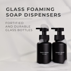 MaisoNovo Glass Foaming Soap Dispenser 14 Oz | Black Glass Black Pumps x 2