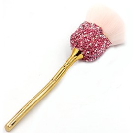 Bestbling Bling Rhinestones Rose Shaped Powder Makeup Brush, Luxury Foundation Brush with Soft Bristles for Makeup Application (Pink)