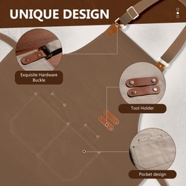 APRONPANDA Chef Apron for Men Women with Pockets Adjustable Neck Strap, Heavy Duty Canvas Gardening Apron, Water Repellent Apron for Cooking, Baking, BBQ, Working, Painting (Brown)