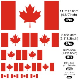 12 Pcs Canada Flag Stickers Canada Day Decorations, Vinyl Maple Leaf World Cup Decal Stickers Waterproof Canadian Flag Stickers for Car Truck Bumper Laptop Window (5 Sizes)