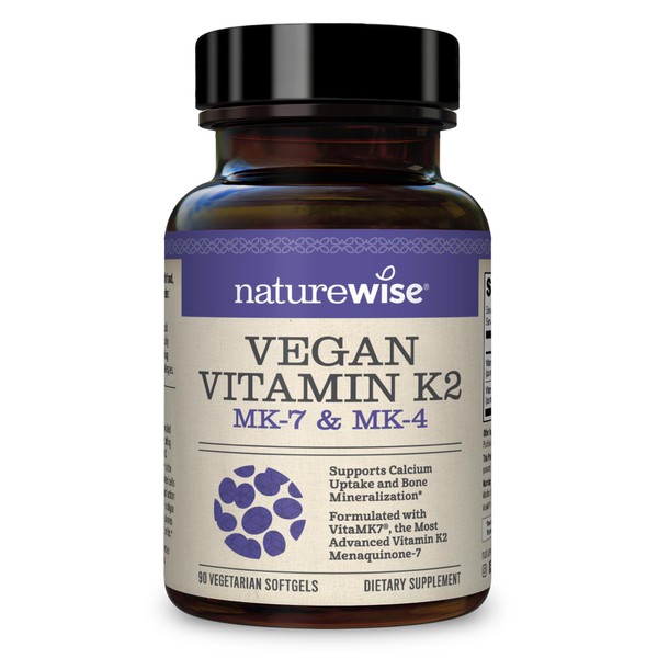 NatureWise Vegan Vitamin K2 with MK4 and VitaMK7 Menaquinone-7 for Bone Health | Increased Bioavailability | (3-Month Supply - 90 Softgels)