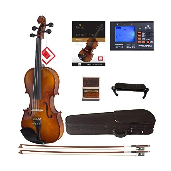 Cecilio CVN-300 Solidwood Ebony Fitted Violin with D'Addario Prelude Strings,
