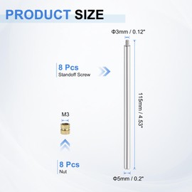 sourcing map 8Pcs Sign Standoff Screws, M3 x 5mm x 115mm Metal Wall Standoff Mounts Hardware Advertising Glass Standoff Nail Acrylic Nail for Hanging Acrylic Picture Frame Panel Sign