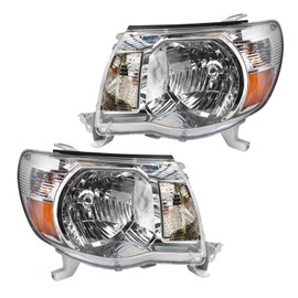 TRQ 2 Piece Headlight Assembly Set Halogen Chrome Bezel Driver & Passenger Side Compatible with Toyota Tacoma 2005-2011 TO2502157 TO2503157 8111004163 8115004160 8115004163