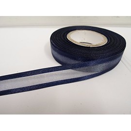 2 metres x 15mm Edged Organza Ribbon Navy Dark Blue Double Sided Satin Edge Sheer 15 mm 1.5cm