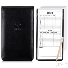 Jetec 6 Pcs Golf Gifts Include Leather Golf Scorecard Holder with 4 Pcs Golf Scorecard Book with Golf Pencil Yardage Book Cover Golf Log Book Golf Score Book Golf Notebook for Outdoor Sports Golf Club