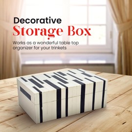 Perilla Home Home Decor Decorative Storage Wooden Box Small Geometric Organizer Tool Stash Card Craft Trinket Memory Keepsake Jewelry Box for Men and Women, Gifts For All, Brown, Black and Off White