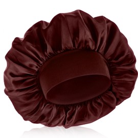 COMNICO Bonnet for Men, Silk Satin Sleep Cap Single Layer Elastic Band Stretchy Tie Band Wide Adjustable Hair Cap Large Silk Bonnets for Women Curly Hair Sleeping Black (Coffee Brown)