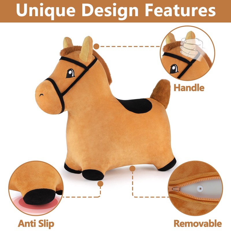 iPlay, iLearn Bouncy Pals Brown Hopping Horse, Toddler Plush Animal