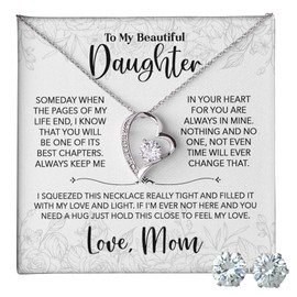 22Feels (USA-Assembled) To My Daughter Gift from Mom - Heart Necklace and Earring Set for Women Her Jewelry - Confirmation Birthday Christmas Graduation College Female Black Box (id508)