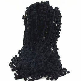 60ft Pom Poms Fringe Ball Trim Sewing Ribbon Embroidered Lace Tassel Applique for Clothing Accessories Pillow Bedding Quilting Crafts Supplies (Black)