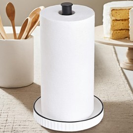 VROOMIUM Black Paper Towel Holder Countertop, Ceramic Base Easy-to-Clean, 1.4 lbs, 7" B x 12.5" H, Stable Elegant and Durable Kitchen Roll Stand