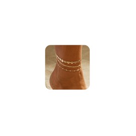 SUFOPE Anklets for Women 14K Gold Plated Ankle Bracelets Dainty Waterproof Bead Figaro Heart Chain Anklets Trendy Women's Anklets Gold Jewelry Set for Gift