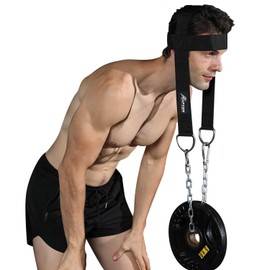 Neck Harness, Increases Neck Core Strength and Supports Injury Recovery - Neck Exerciser with 30" Heavy Duty Steel Chain, Adjustable Head and Chin Neoprene Strap, Neck Trainer for Home and Gym