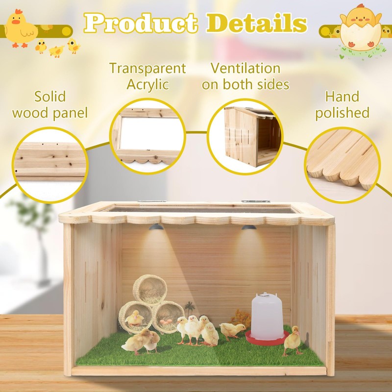 Chicken Brooder Box,Large Size, 15.74"x11.81"x 11.81", Wooden Brooder Box for