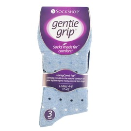 NEW: 6 Pairs Ladies Gentle Grip No Elastic Socks 4-8 uk, 37-42 eur (GG49)