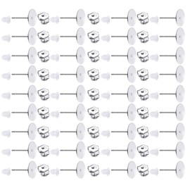 200 PCS 8mm Plated 925 Sterling Silver Earrings Posts Flat Pad Hypoallergenic Flat Pad Earring Studs with 925 Sterling Silver Earring Backs and Rubber Earring Backs for Jewelry Making Findings