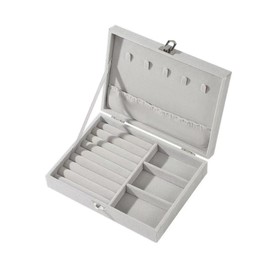 Nideen Jewellery Storage Box Velvet Ring Storage Organiser, 20 x 15 x 4.5 cm Jewellery Storage Small Jewellery Box for Ring, Earring, Necklace (Grey)