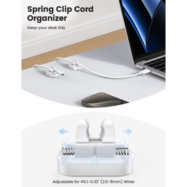 5Pack Cable Spring Holder Clips, Cord Organizer for Desk - Lamicall Adjustable Cord Clip, Wire Holder Organizer, Phone USB Charger Cable Holder, White