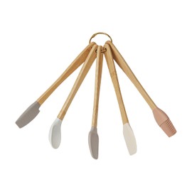 Creative Co-Op Bamboo and Silicone Spatula Set, Multicolor, Set of 5