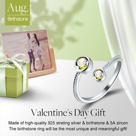 Esberry✦Gift for Christmas✦18K Gold Plated 925 Sterling Silver Birth Month Adjustable Rings for Women and Girls (August-Perldot)