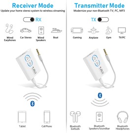 1Mii ML300 Bluetooth 5.3 Adapter Transmitter für TV Audio auf 2 Kopfhörer, 2-in-1 Bluetooth Sender Empfänger Klinke 3.5 für Stereoanlage/Flugzeug aptX Adaptive