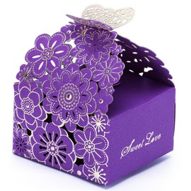 Bajayvovo 50Pcs/Set Flower Butterfly Candy Box Cookie Gift Boxes, Wedding Favors Box for Wedding Bridal Birthday Party Supplies