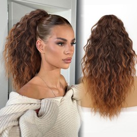 ORSUNCER Claw Clip Ponytail Extension 18" Curly Wavy Pony Tails Hair Extensions Layered Fluffy Clip on Hairpieces for Women Synthetic Pony Omber Almand Brown